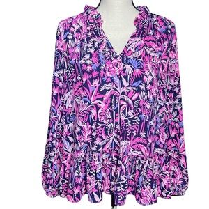 Lilly Pulitzer Savanna Long Sleeve Top Bright Navy Swing Of Things Size S